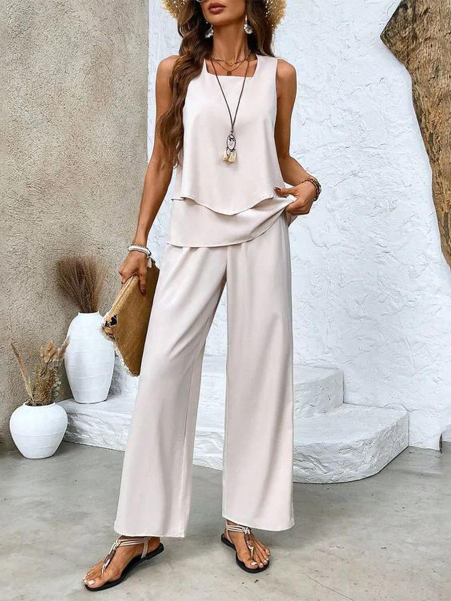 Alejandra | Conjunto de dos piezas de mujer para verano - Beige