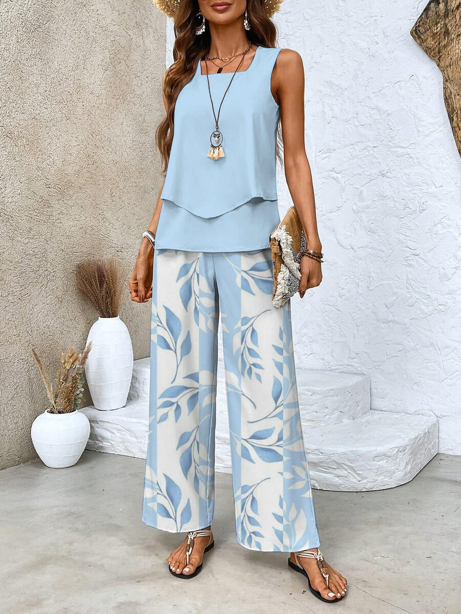 Alejandra | Conjunto de dos piezas de mujer para verano - Hoja azul polvo