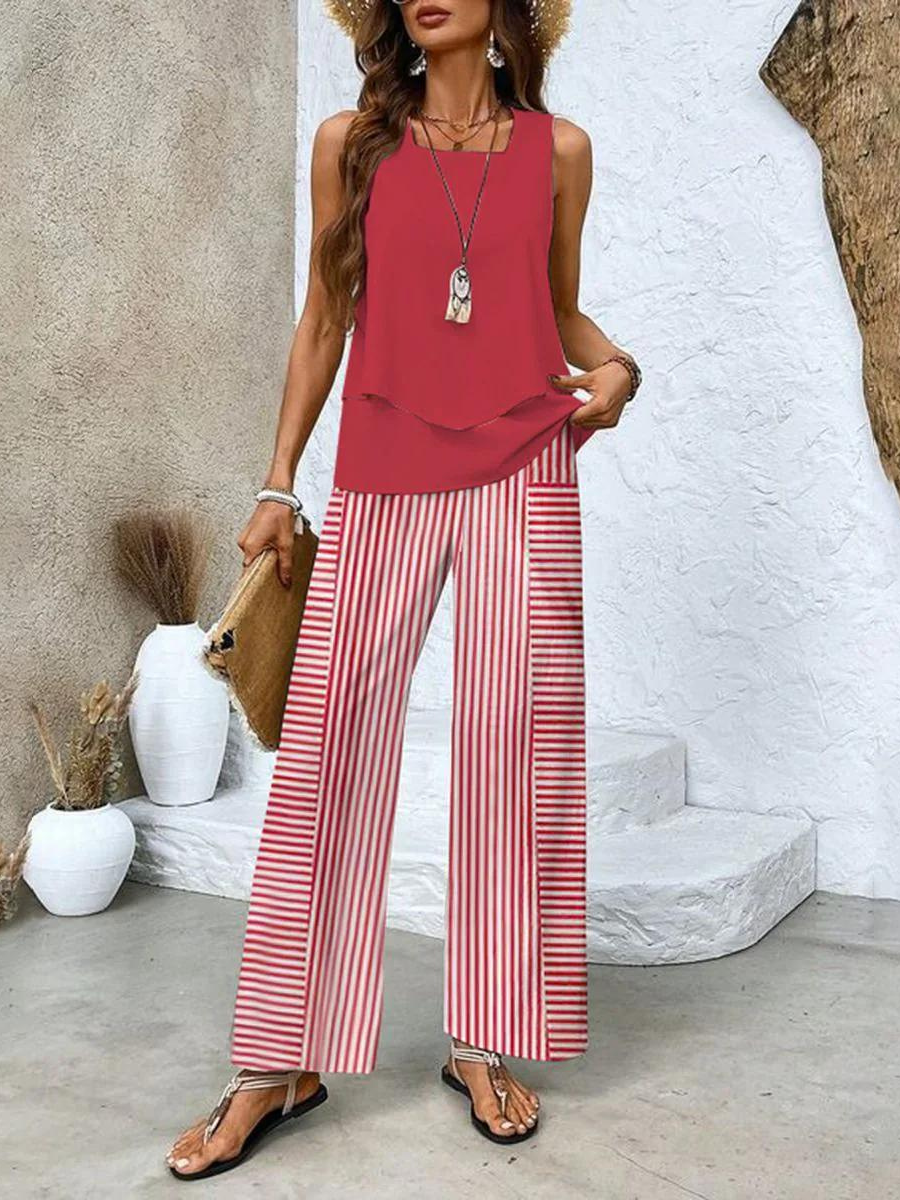 Alejandra | Conjunto de dos piezas de mujer para verano - Rojo