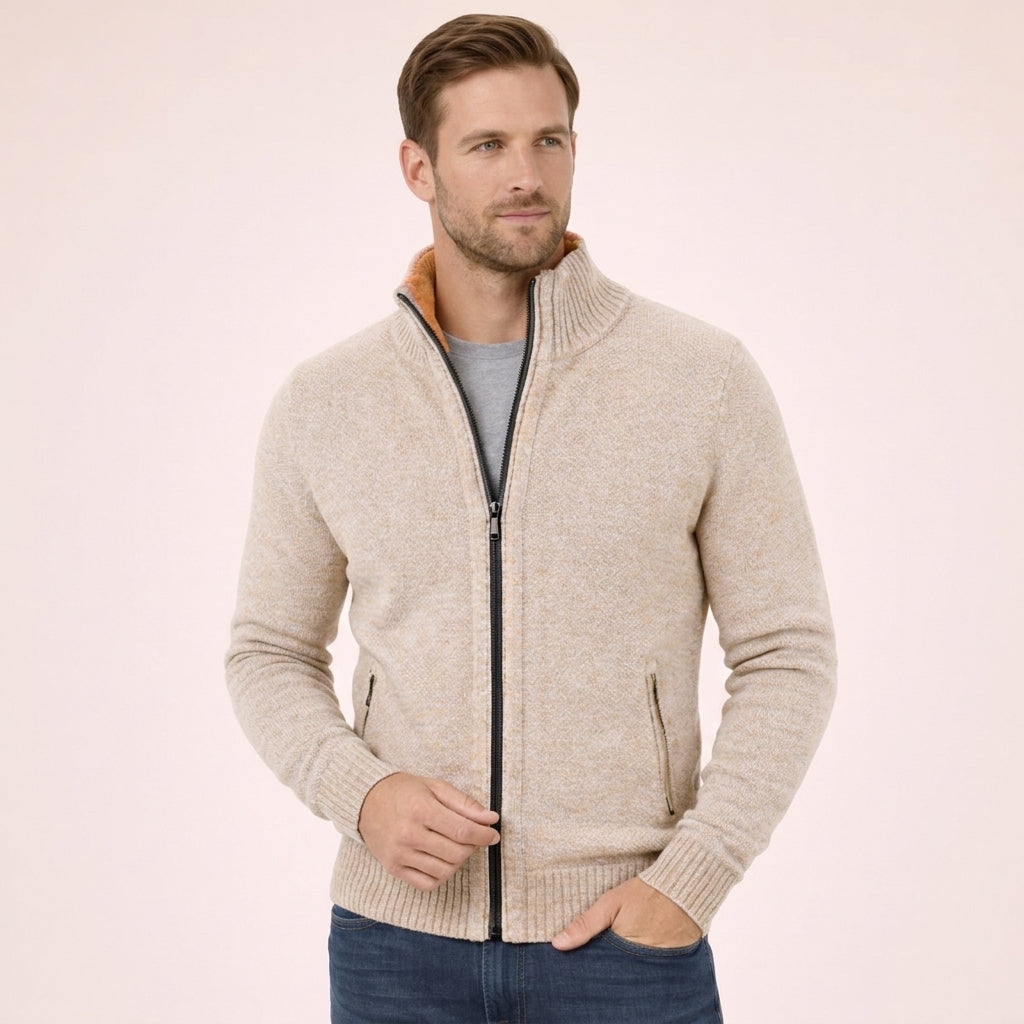 Amador | Jersey de lana merino con cremallera para hombre - Crema