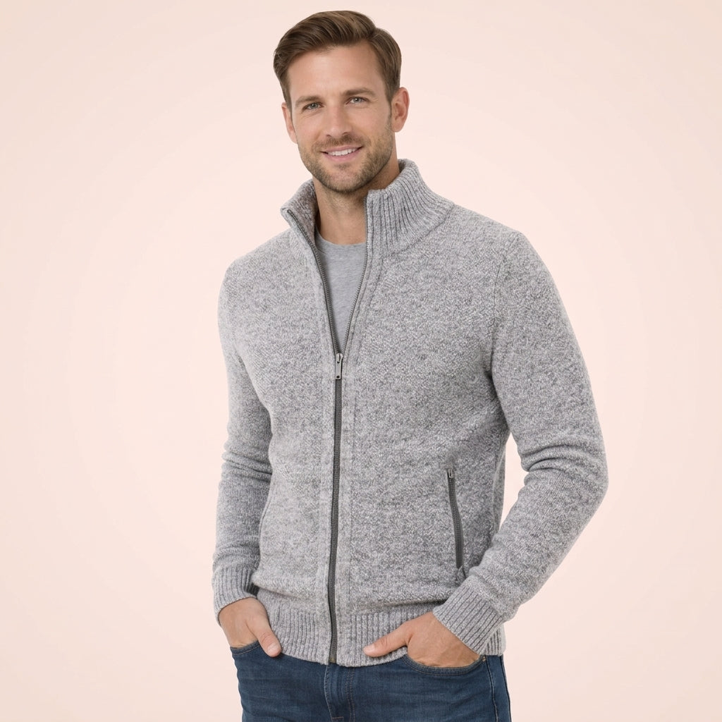 Amador | Jersey de lana merino con cremallera para hombre - Gris
