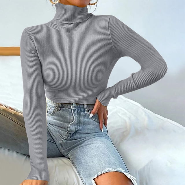 Amaia | Jersey de cuello alto de mujer de canalé - Gris