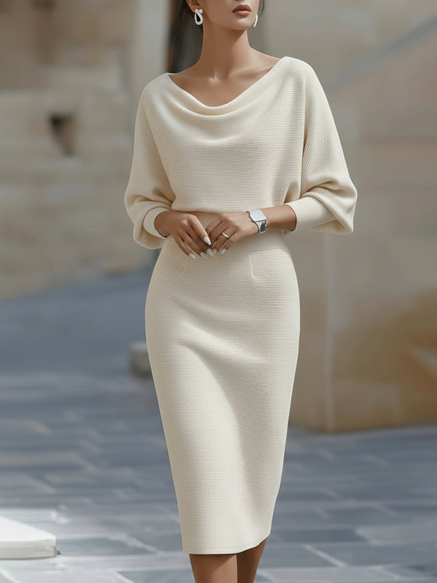 Amelia | Vestido de punto midi de mujer - Beige