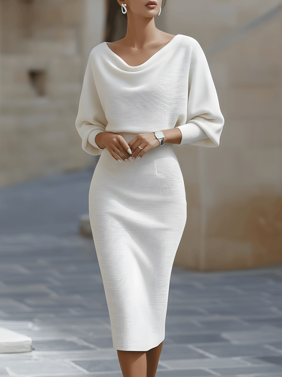 Amelia | Vestido de punto midi de mujer - Blanco
