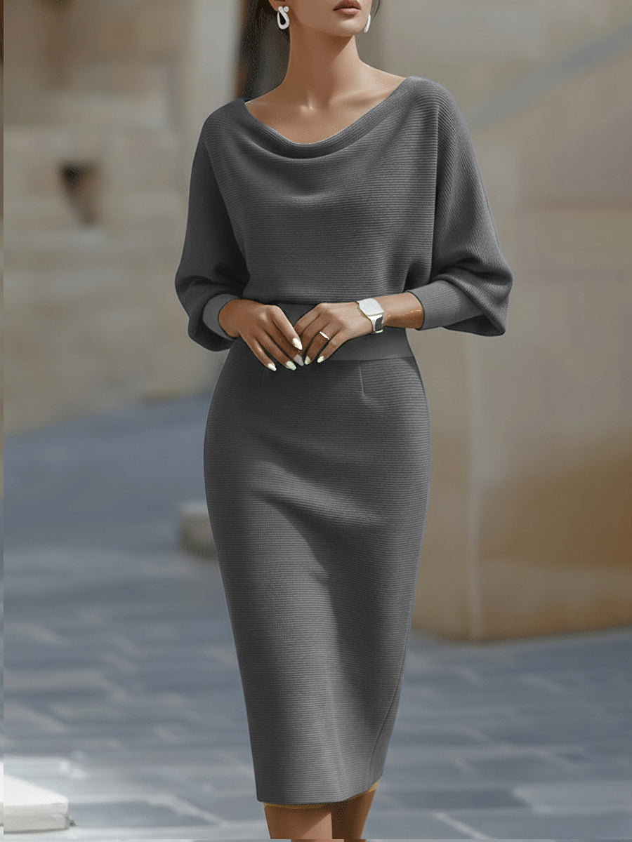Amelia | Vestido de punto midi de mujer - Gris