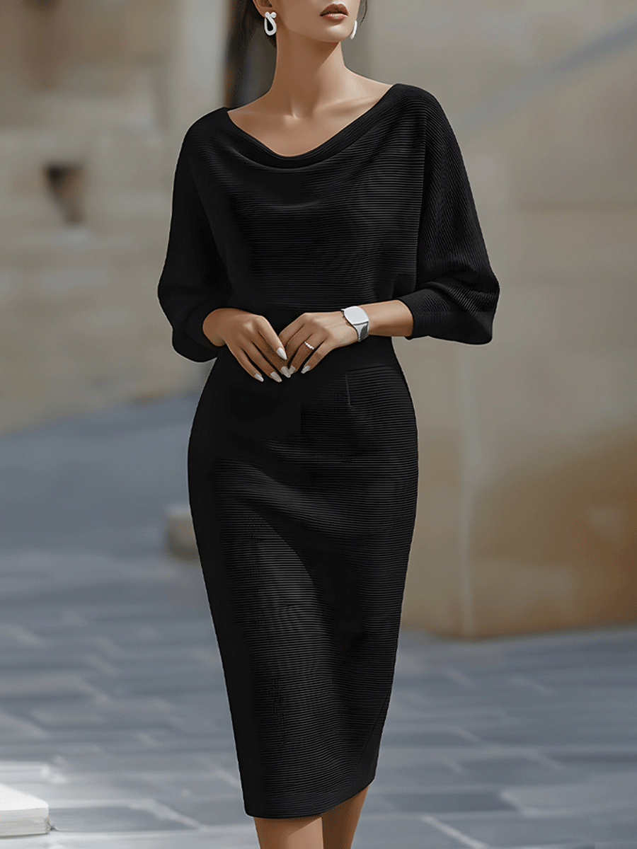 Amelia | Vestido de punto midi de mujer - Negro