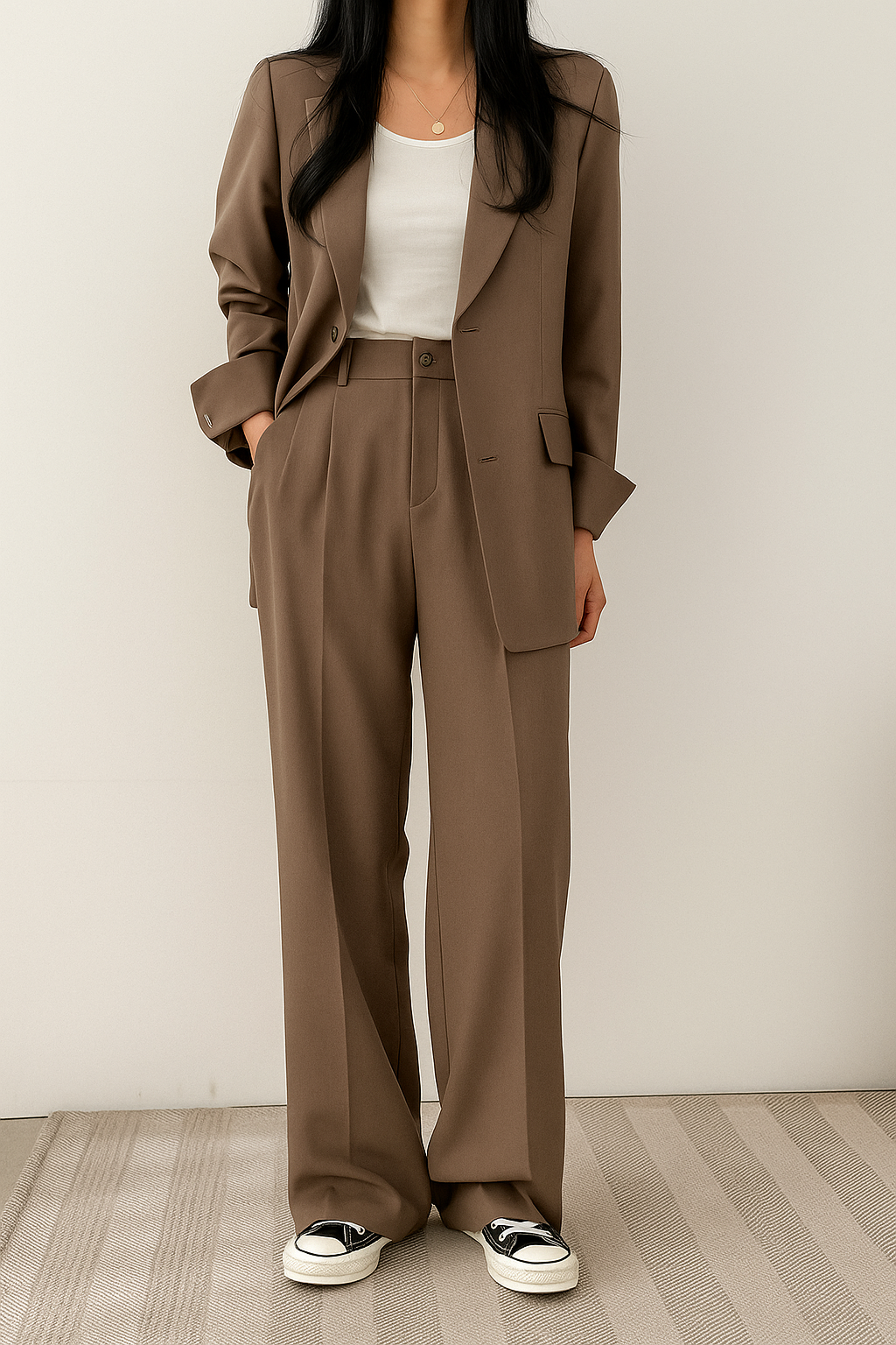 Andrea | Traje de dos piezas de mujer, blazer y pantalón - Marrón