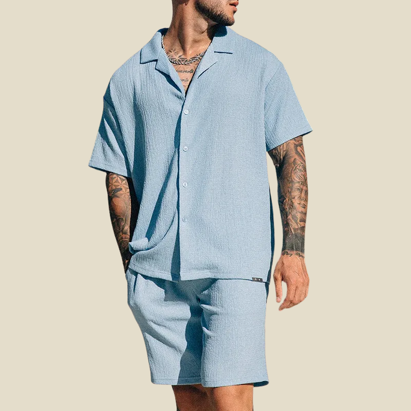 Andrés | Conjunto de hombre de manga corta con short - Azul claro
