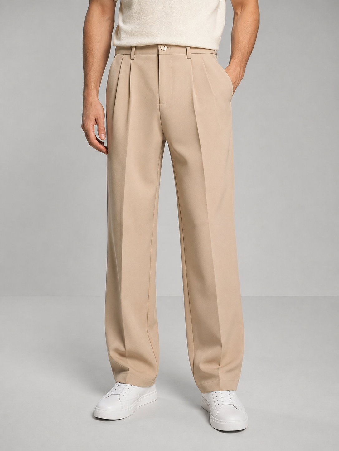 Ángel | Pantalón de vestir de hombre con pinzas - Beige