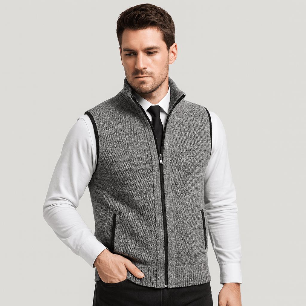 Anselmo | Chaleco de punto de hombre con cremallera - Gris