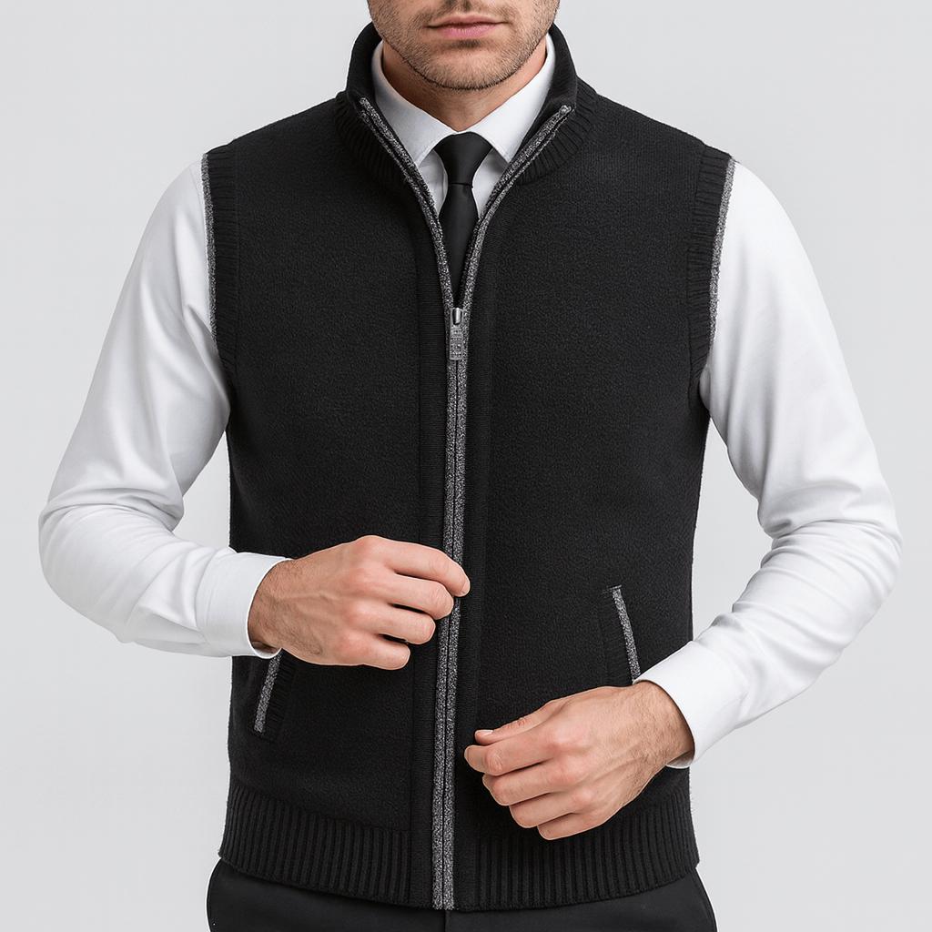Anselmo | Chaleco de punto de hombre con cremallera - Negro