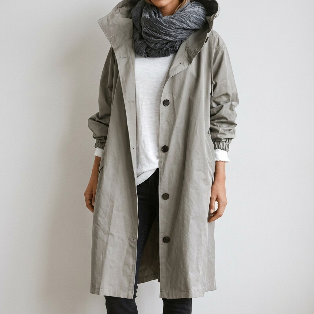 Ariadna | Chaqueta larga de mujer con capucha - Gris