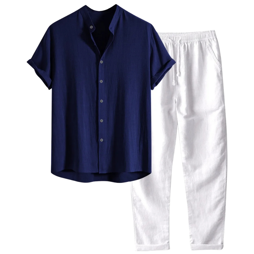 Aurelio | Conjunto de lino de hombre, camisa y pantalón - Azul