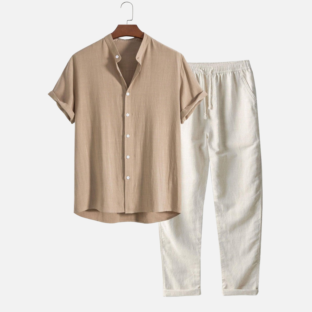 Aurelio | Conjunto de lino de hombre, camisa y pantalón - Beige