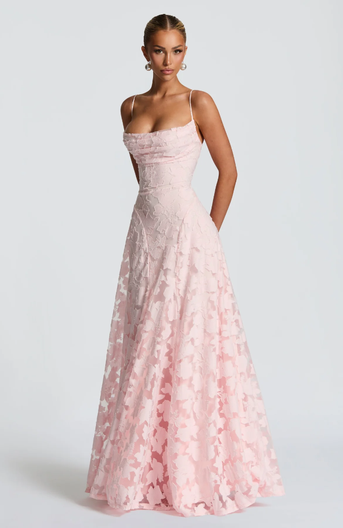 Beatriz | Vestido largo de encaje con tirantes - Rosa