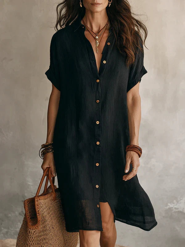 Candela | Vestido camisero de lino midi - Negro