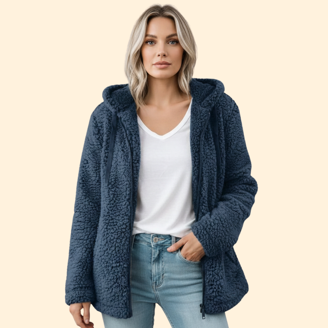 Catalina | Chaqueta de borreguito con capucha para mujer - Azul