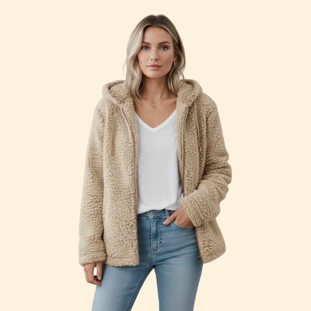Catalina | Chaqueta de borreguito con capucha para mujer - Beige