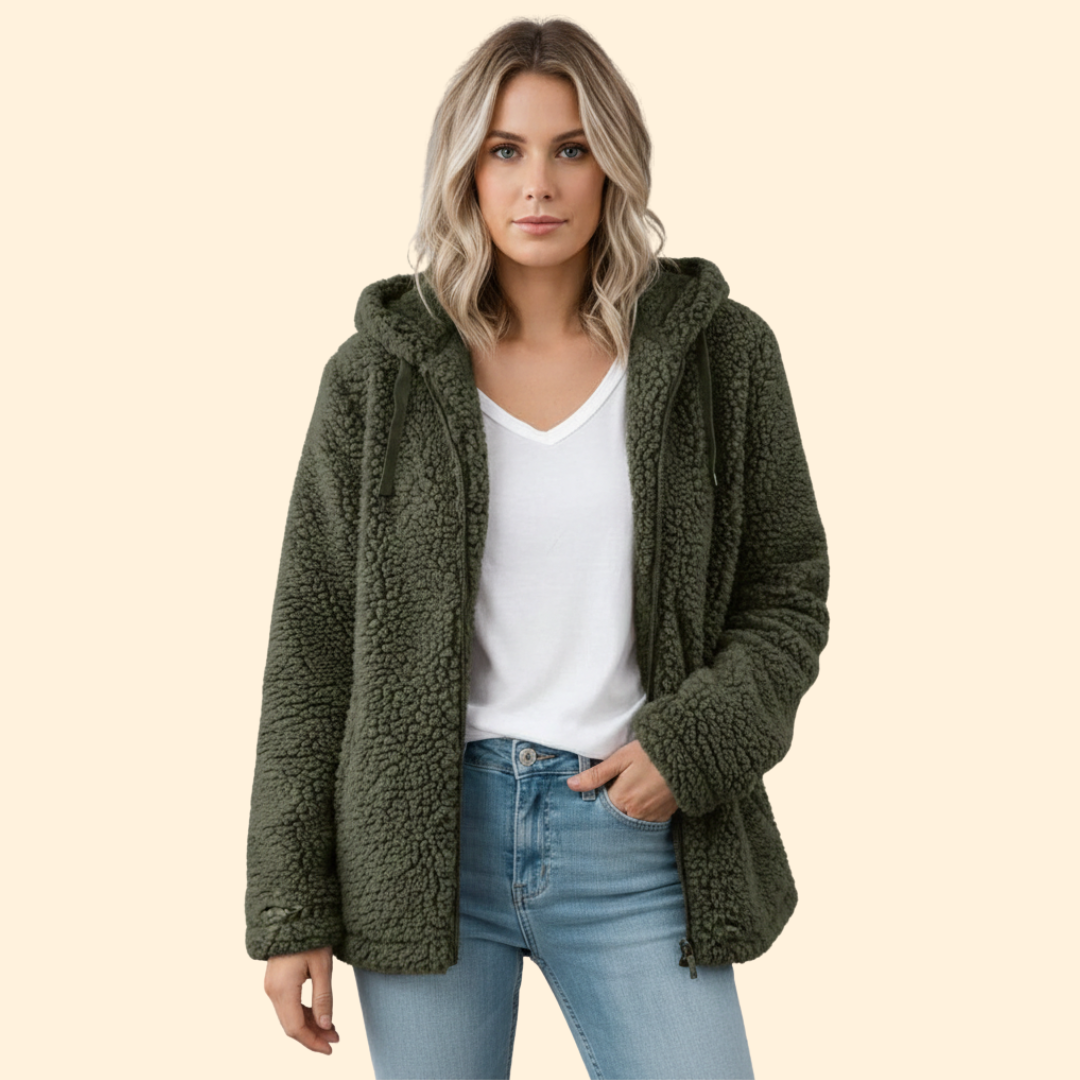 Catalina | Chaqueta de borreguito con capucha para mujer - Verde