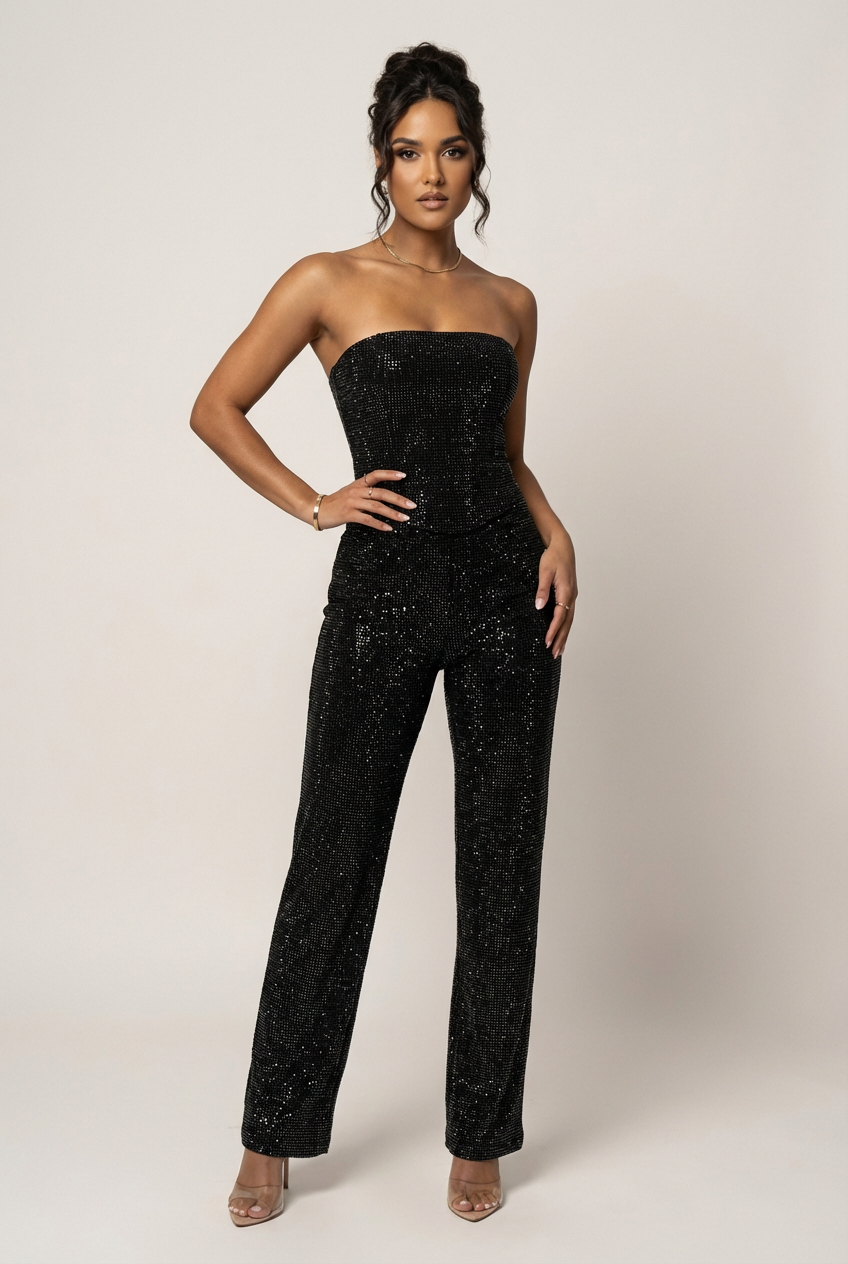 Consuelo | Conjunto de dos piezas de lentejuelas para fiesta - Negro