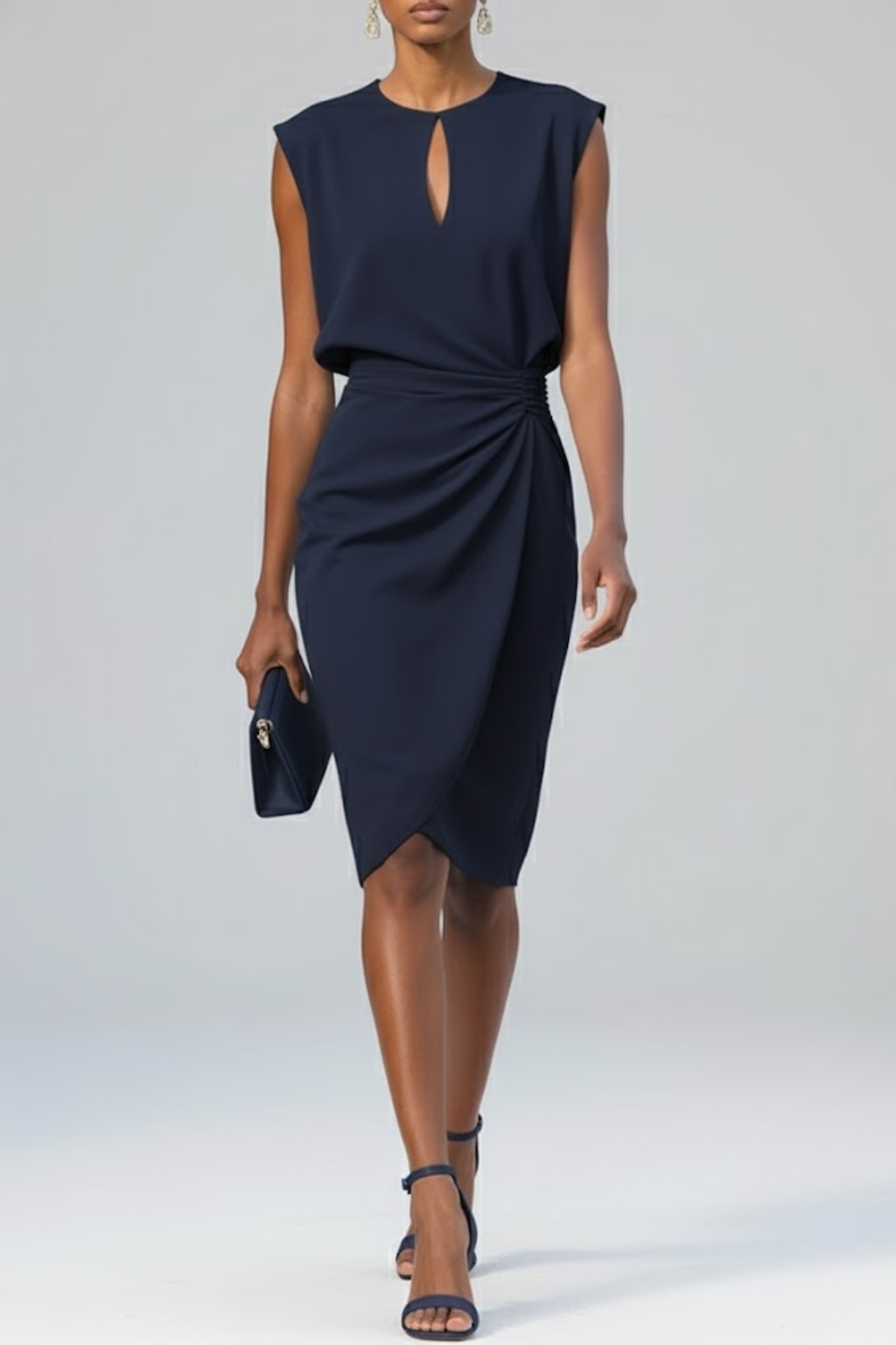 Cristina | Vestido midi de cóctel de mujer - Azul marino