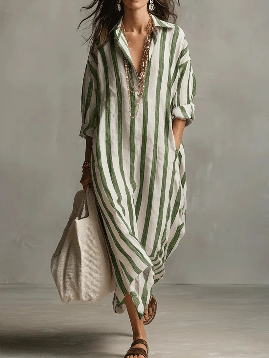 Daniela | Vestido camisero de mujer en mezcla de lino - Verde