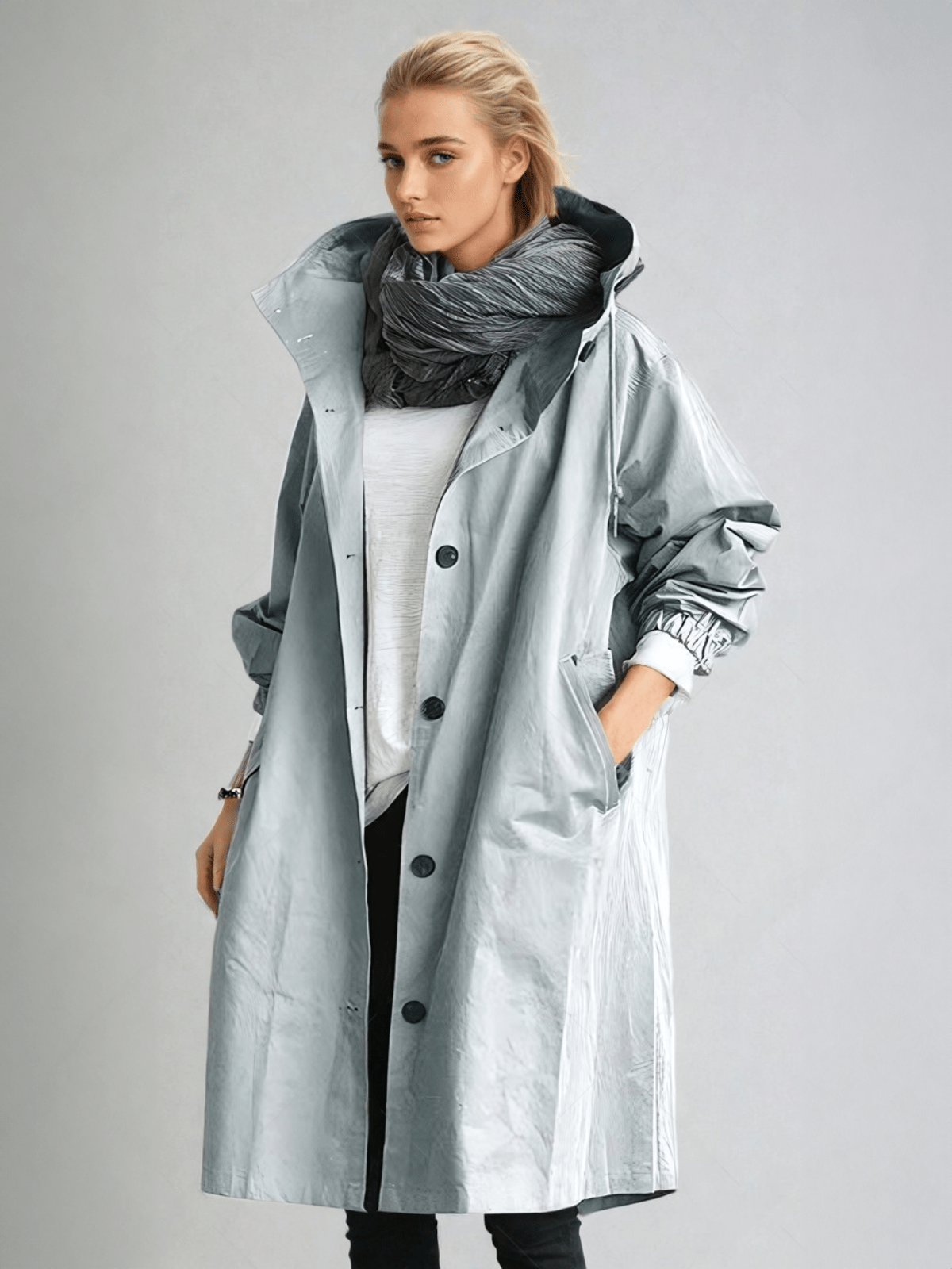 Dolores | Gabardina de mujer con capucha, oversize - Azul claro
