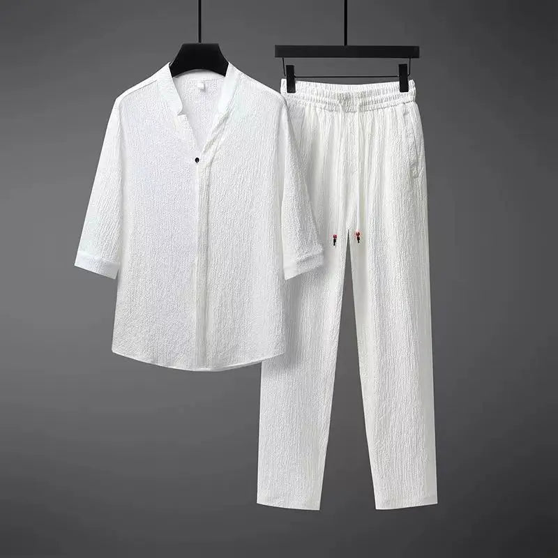 Eduardo | Conjunto de lino de hombre de dos piezas - Blanco