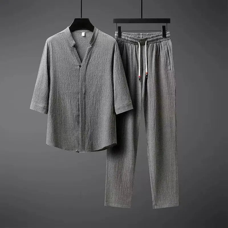 Eduardo | Conjunto de lino de hombre de dos piezas - Gris
