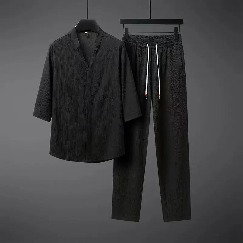 Eduardo | Conjunto de lino de hombre de dos piezas - Negro