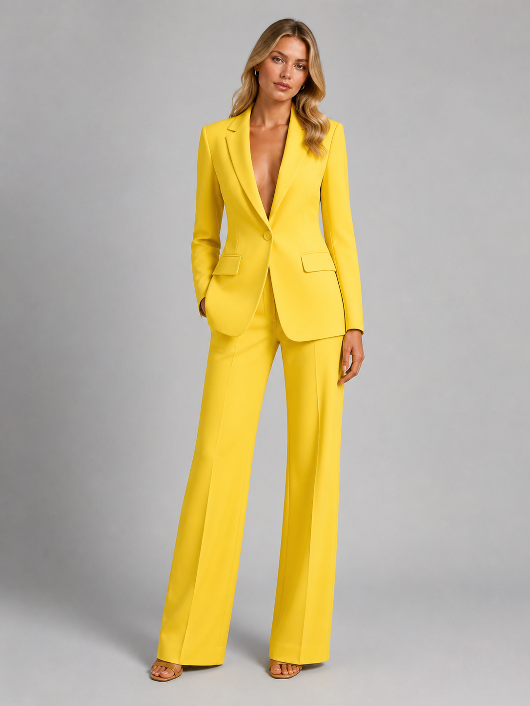 Edurne | Traje de chaqueta de mujer con blazer y pantalón ancho - Amarillo