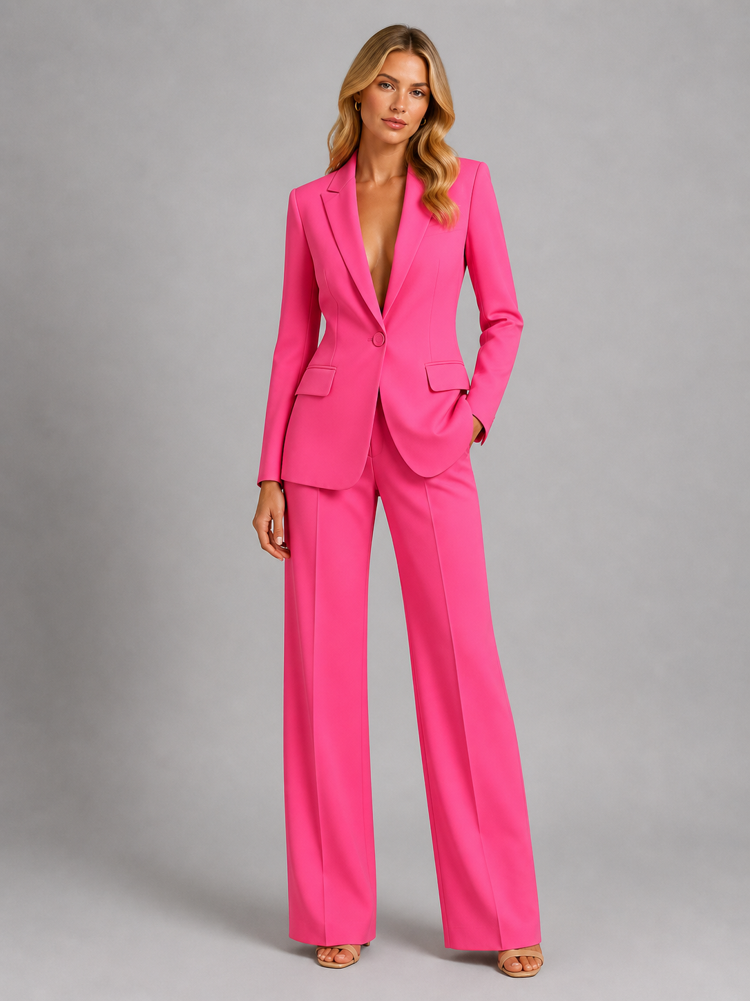 Edurne | Traje de chaqueta de mujer con blazer y pantalón ancho - Rosa