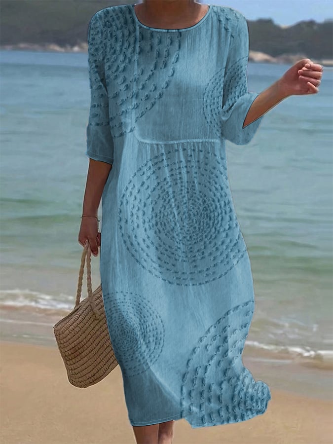 Emma | Vestido midi de mujer de mezcla de algodón - Azul lago