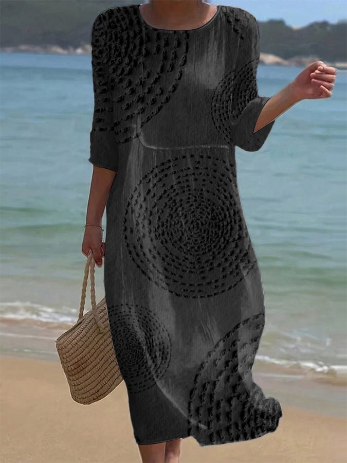 Emma | Vestido midi de mujer de mezcla de algodón - Negro