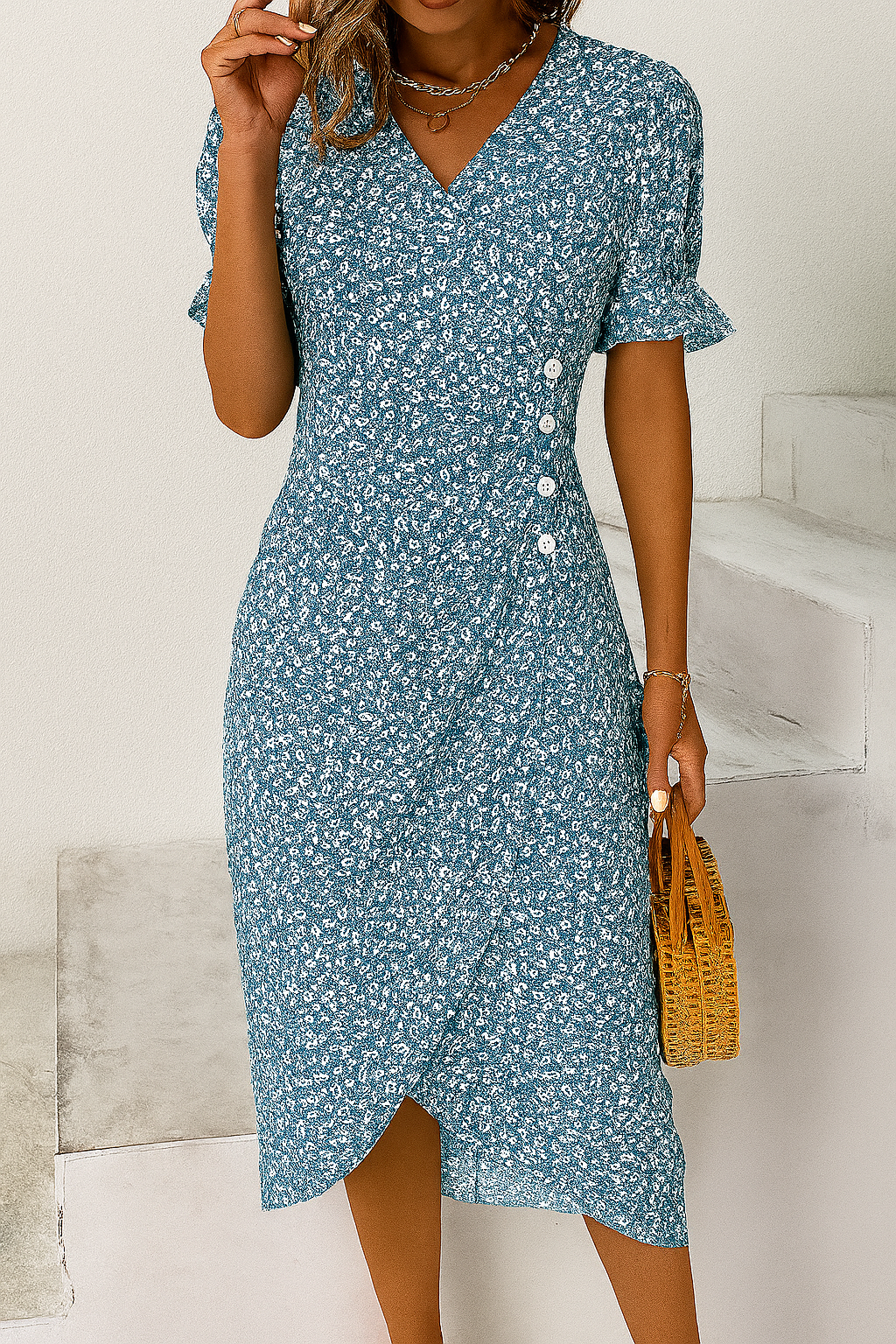 Esther | Vestido midi de flores de mujer - Azul