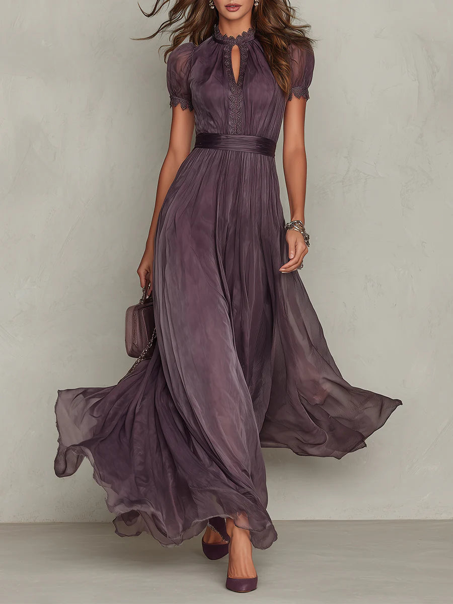 Eva | Vestido largo de mujer con encaje y manga corta - Morado