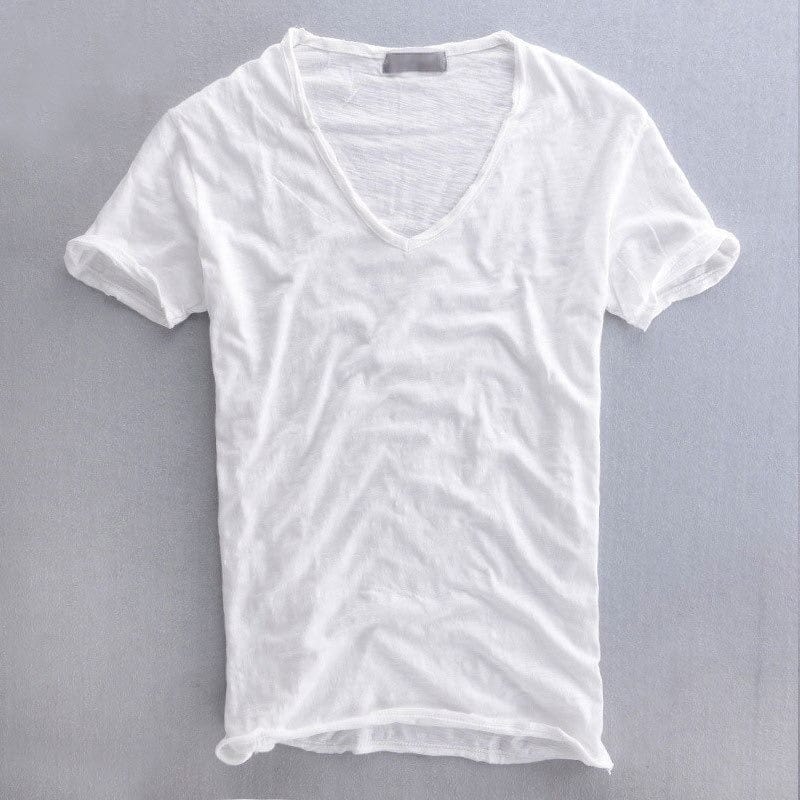 Guillermo | Camiseta de hombre slim fit con cuello de pico - Blanco