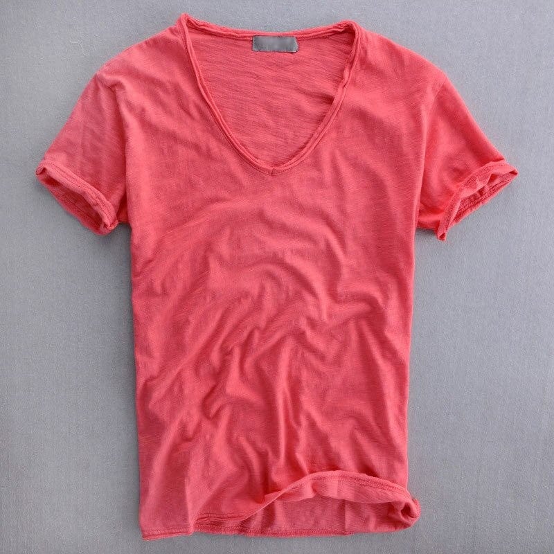 Guillermo | Camiseta de hombre slim fit con cuello de pico - Rosa