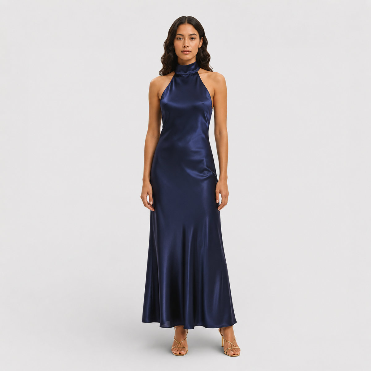Inés | Vestido largo de fiesta con cuello halter - Azul marino