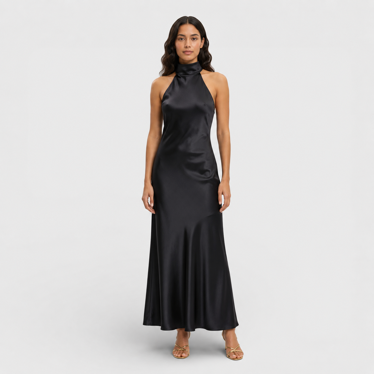 Inés | Vestido largo de fiesta con cuello halter - Negro