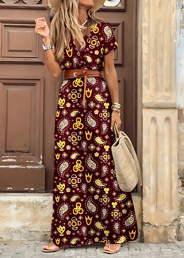Irene | Vestido largo bohemio de mujer - Burdeos