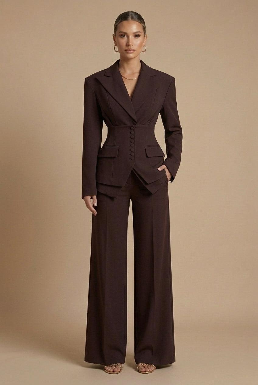 Isabel | Traje de chaqueta y pantalón de mujer - Café