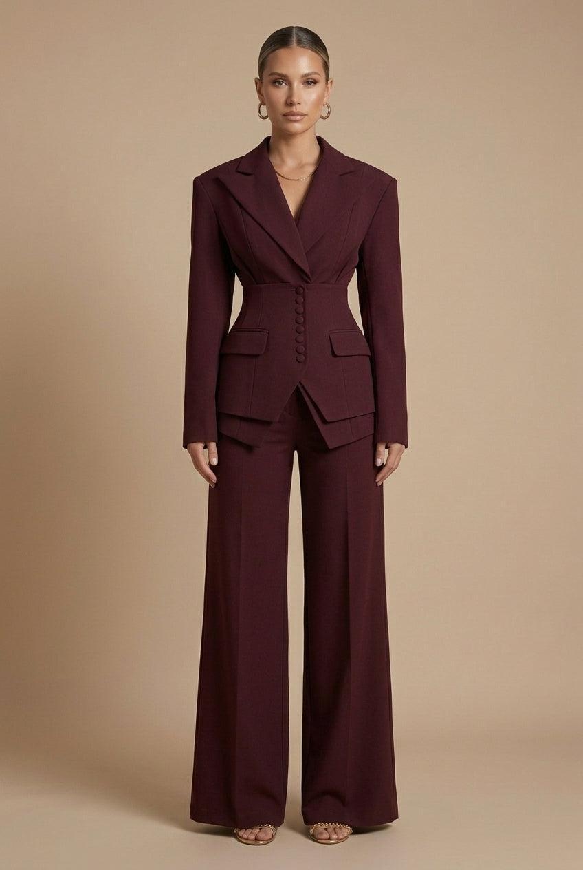 Isabel | Traje de chaqueta y pantalón de mujer - Rojo vino