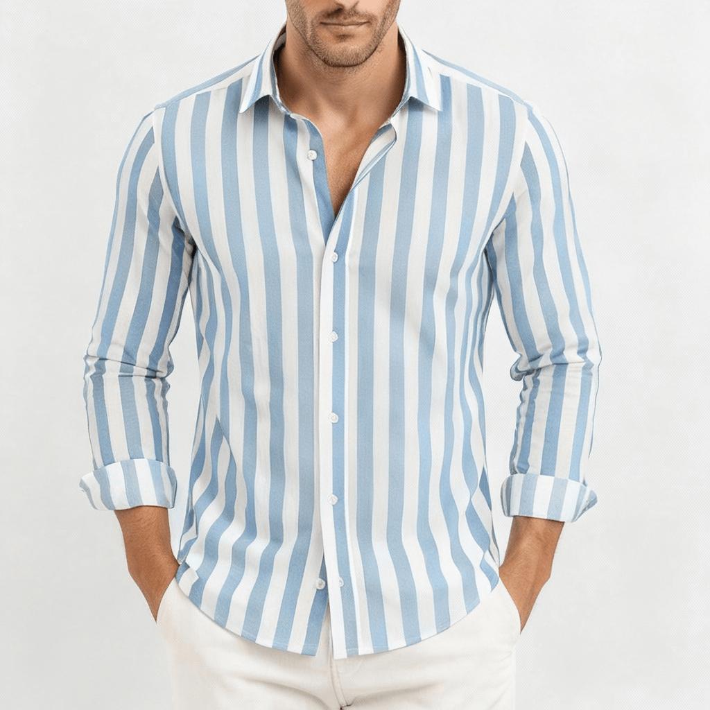 Javier | Camisa de hombre de rayas - Azul claro