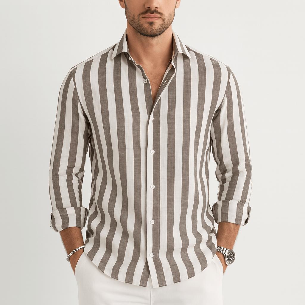 Javier | Camisa de hombre de rayas - Caqui