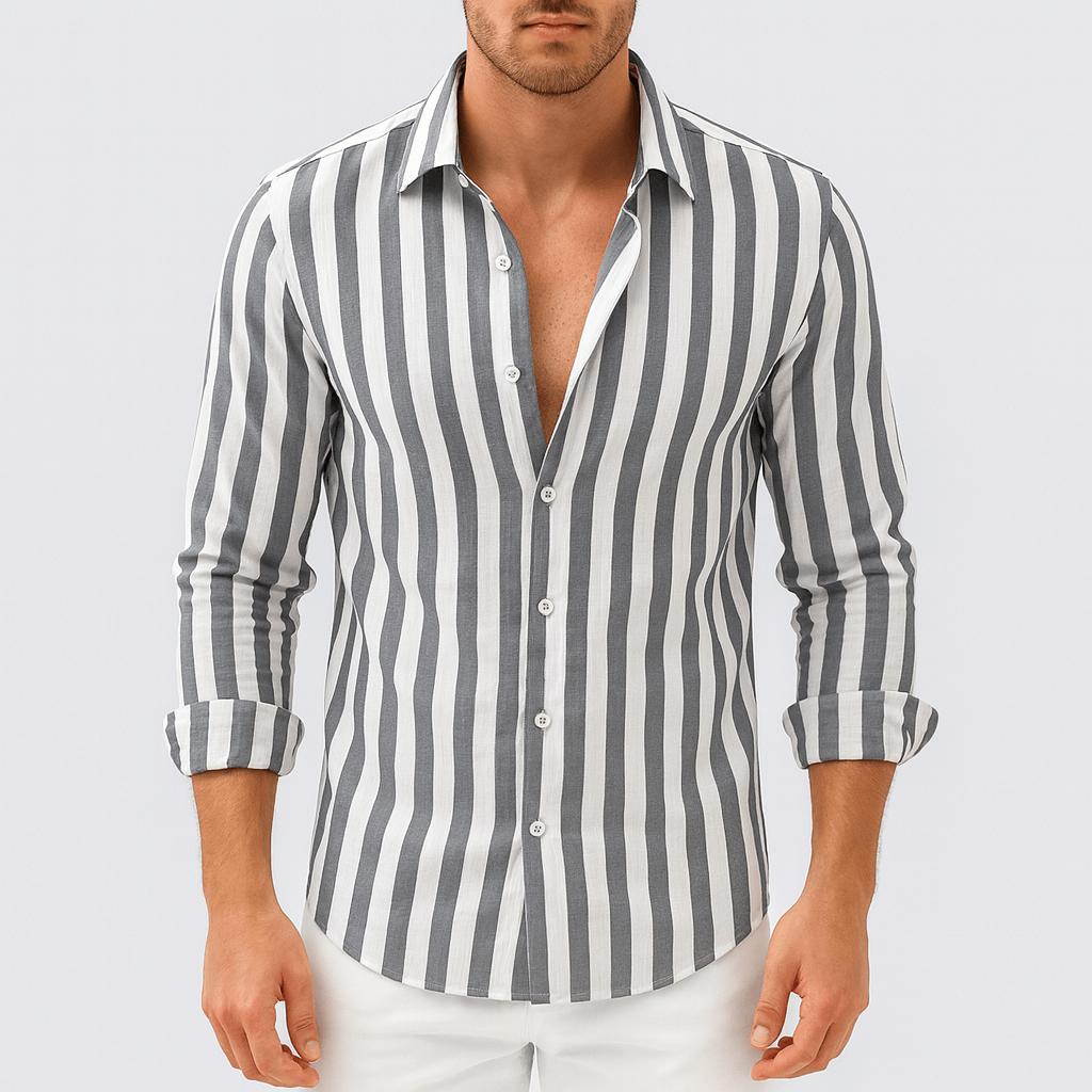 Javier | Camisa de hombre de rayas - Gris