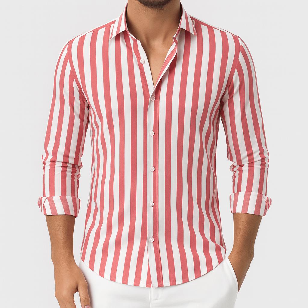 Javier | Camisa de hombre de rayas - Rosa