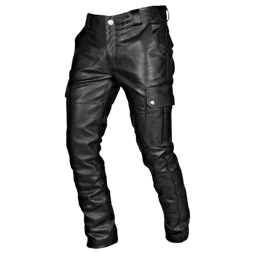 Javier | Pantalón de cuero cargo de hombre, negro - view 1