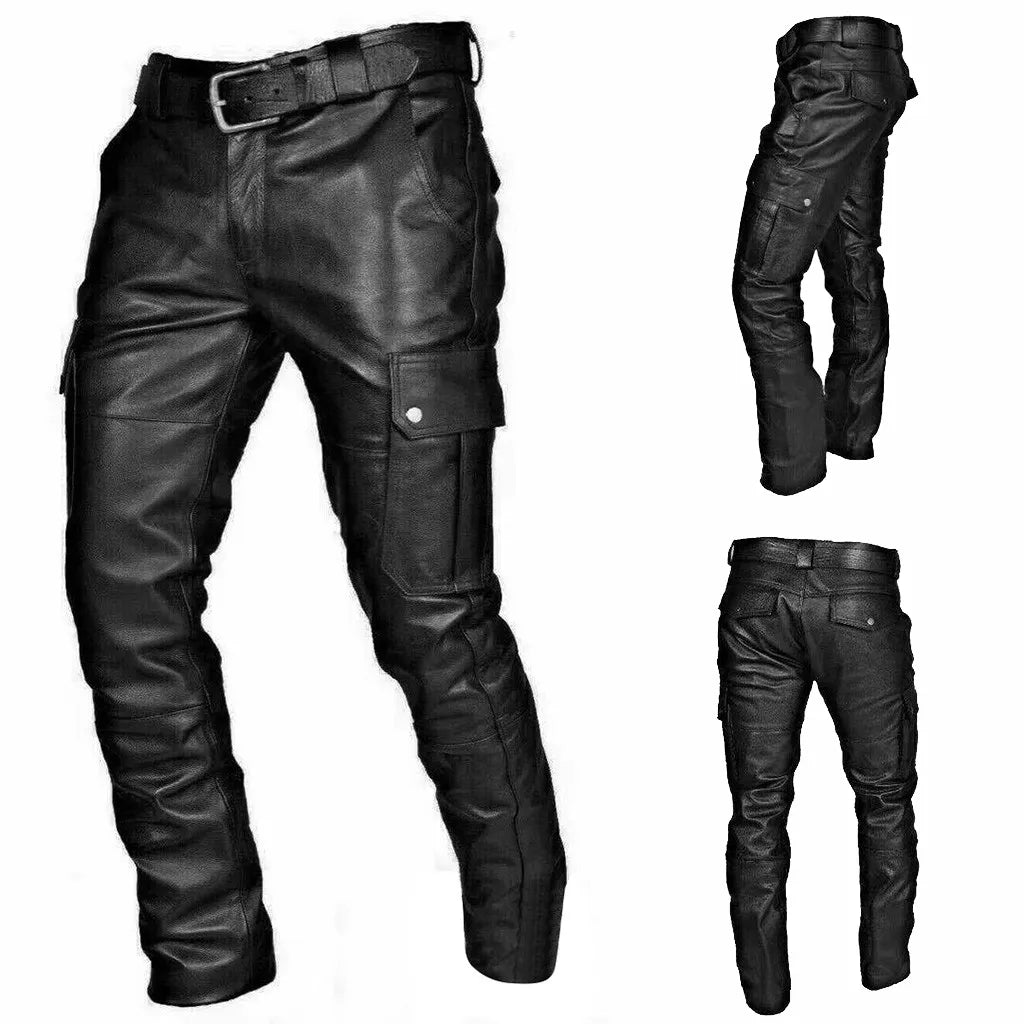 Javier | Pantalón de cuero cargo de hombre, negro - view 4