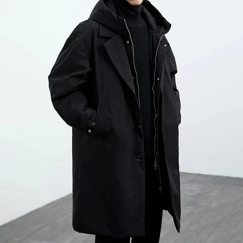 Jesús | Parka larga acolchada de hombre con capucha - Negro